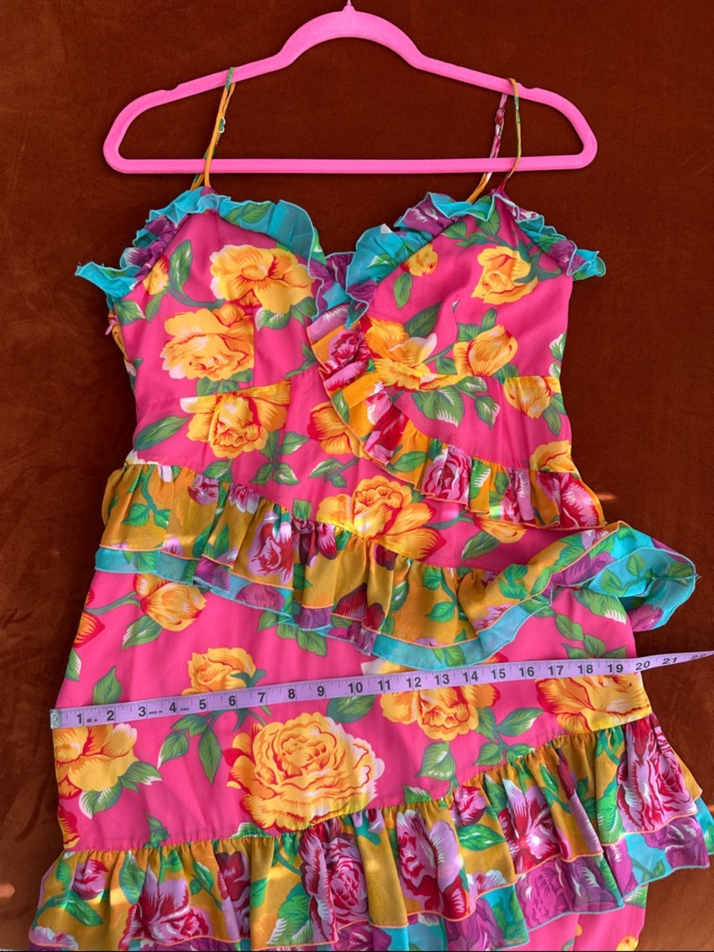 Betsey Johnson NWT Rare Vintage Silk Pink Yellow Roses Tiered Maxi Dress 10 - Picture 13 of 16
